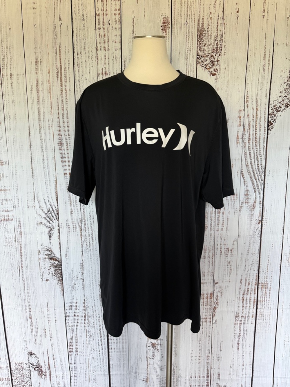 Hurley Black Short Sleeve Rash‎ Guard with White Logo